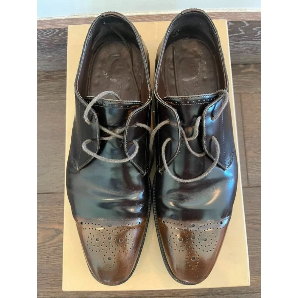 Burberry Cranbrook Derby Brown Leather Brogue Dress Shoes Men's EU 41 US 8 Italy